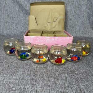 Vintage Jelly Candle Set of 6 Mini Glass Fishbowl Tropical Fish Gel